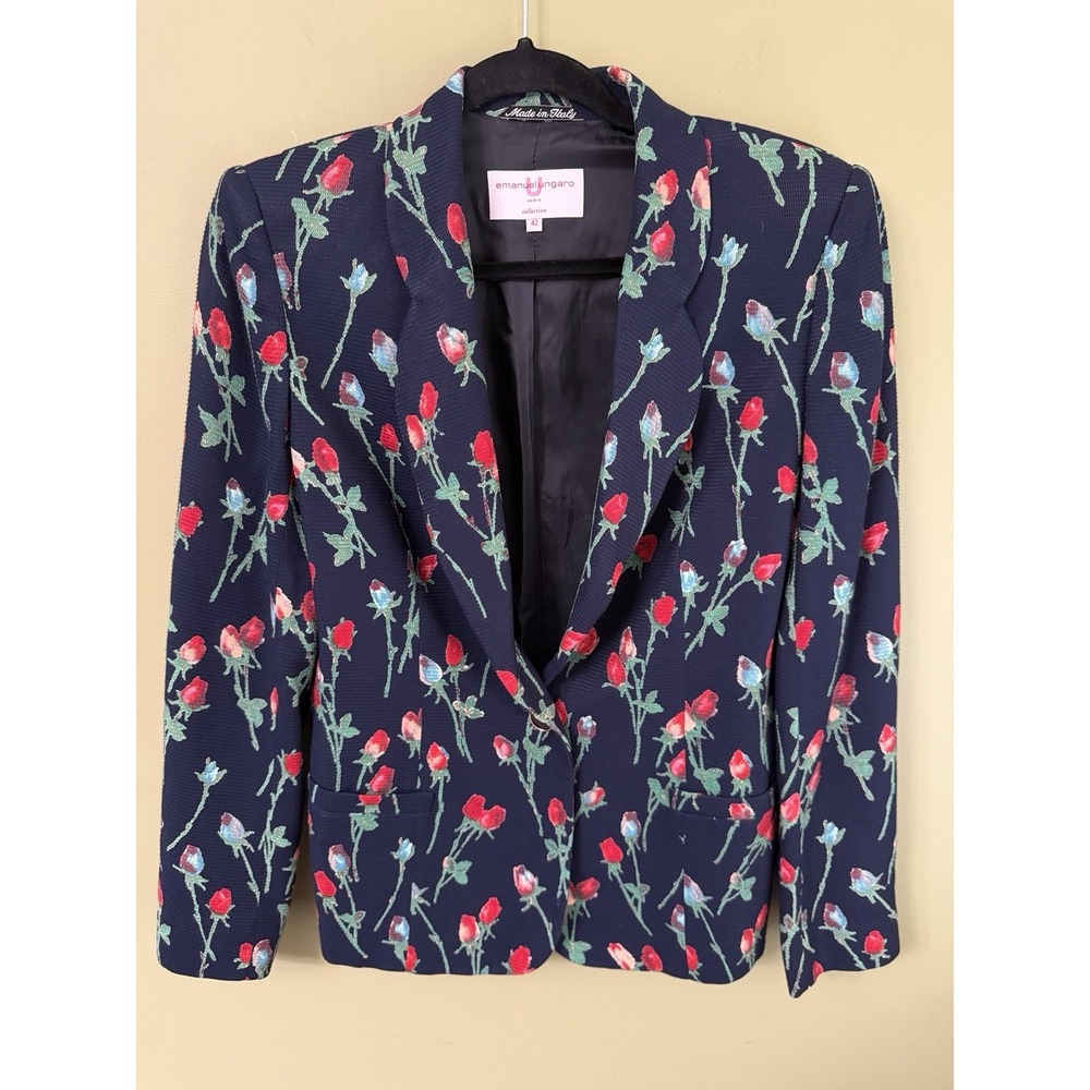 Emanuel Ungaro Paris Floral Jacket Vintage Sz 42/8 Red Blue Lined One Button